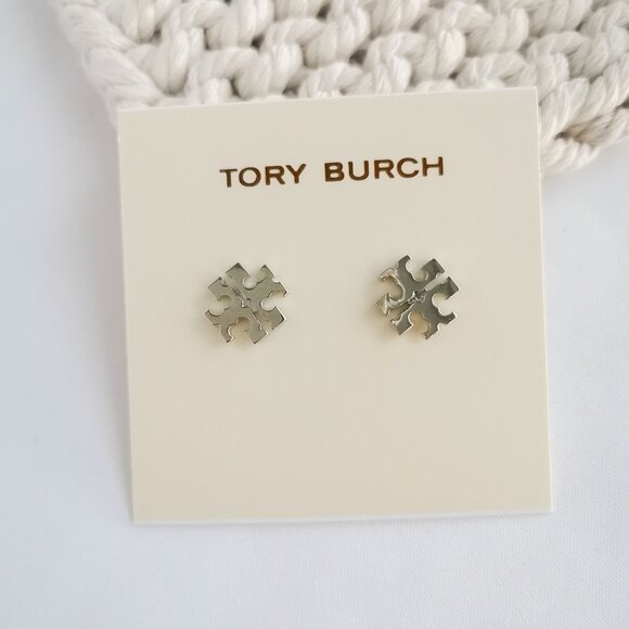 Tory Burch Silver Logo Earrings - Picture 1 of 3